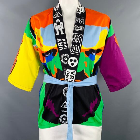 WALTER VAN BEIRENDONCK SS20 L Multi Color Color Block Cotton Kimono Cardigan - Picture 1 of 8